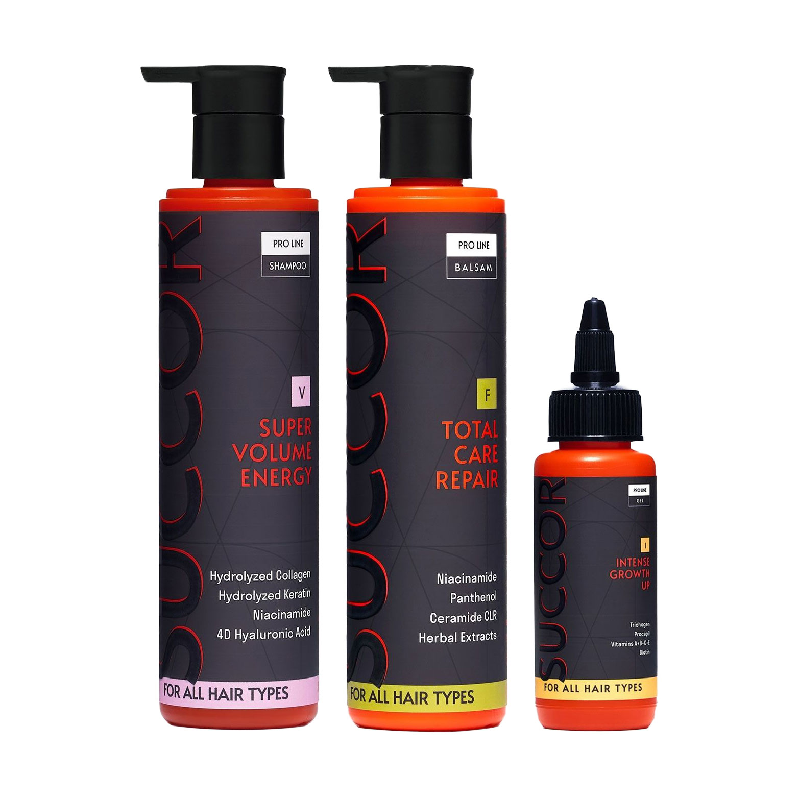 Уцінка! Набір для волосся Succor HairRise System Set (шампунь, 250 мл + бальзам, 250 мл + гель активатор росту, 60 мл)